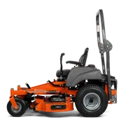 Vista lateral de un cortacésped de giro cero Husqvarna con equipo de corte visible.