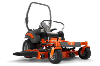 Front view of a Husqvarna zero-turn ride-on mower.