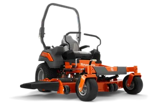 Front view of a Husqvarna zero-turn ride-on mower.