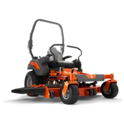 Front view of a Husqvarna zero-turn ride-on mower.
