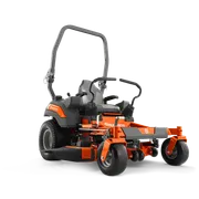 Vue latérale d’une tondeuse autoportée à rayon de braquage zéro Husqvarna avec deux leviers de direction.
