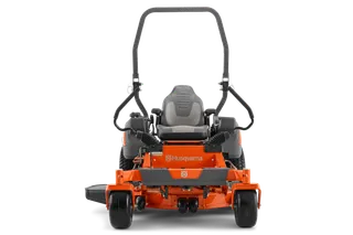 Front view of a Husqvarna ride-on mower with cutting deck.