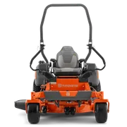 Front view of a Husqvarna ride-on mower with cutting deck.