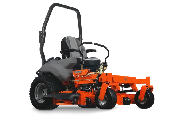 Side view of a Husqvarna zero-turn mower with cutting deck.