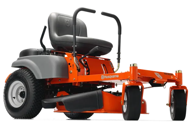 Side view of a Husqvarna ride-on mower with cutting deck.