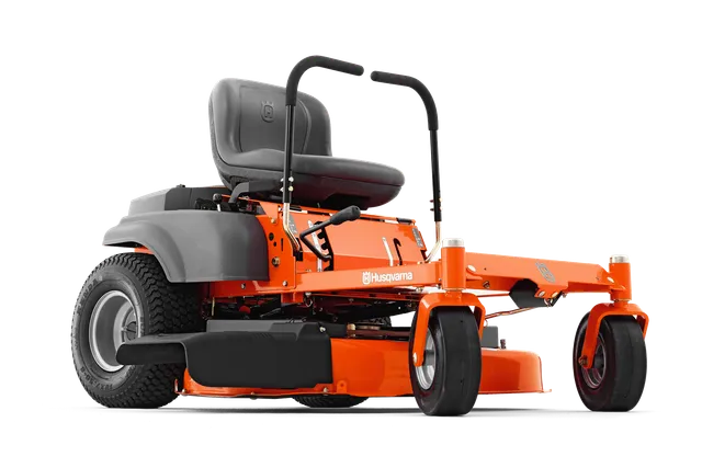 Side view of a Husqvarna ride-on mower showcasing its design and features.