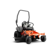Vue de face d’une tondeuse frontale commerciale Husqvarna avec plateau de coupe.