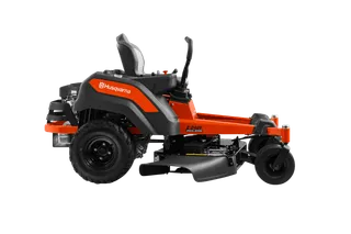 Side view of a Husqvarna ride-on mower with cutting deck.