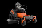 Front view of a Husqvarna zero-turn mower with a cutting deck.