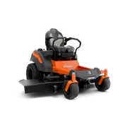Front view of a Husqvarna zero-turn mower with a cutting deck.