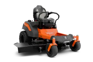 Front view of a Husqvarna zero-turn mower with a cutting deck.