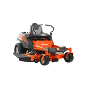Giro Zero Husqvarna Z248F. Front three-quarter view of a Husqvarna zero-turn ride-on mower with cutting deck.