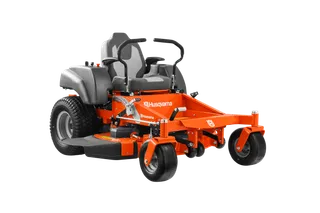 Side view of a Husqvarna zero-turn mower with dual steering levers.