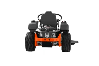 Front view of a Husqvarna ride-on mower showcasing its robust design.