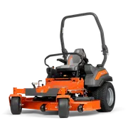 Front view of a Husqvarna commercial front mower with cutting deck.