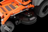 Close-up of a Husqvarna ride-on mower's cutting deck with 'ClearCut' branding.