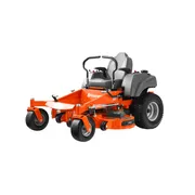 Side view of a Husqvarna zero-turn ride-on mower with visible cutting deck.