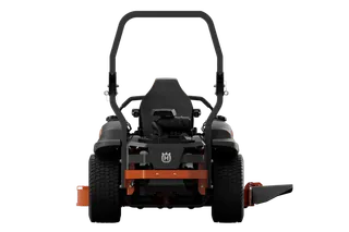 Rear view of a Husqvarna commercial front mower with cutting deck.