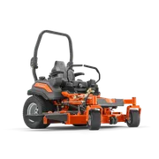 Side view of a Husqvarna zero-turn ride-on mower with cutting deck.