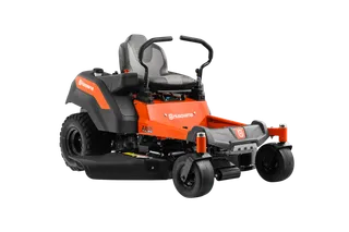 Front view of a Husqvarna ride-on mower with cutting deck.