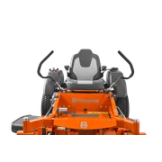 Front view of a Husqvarna ride-on mower showcasing the seat and control handles.