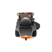 Rear view of a Husqvarna commercial front mower with cutting deck.