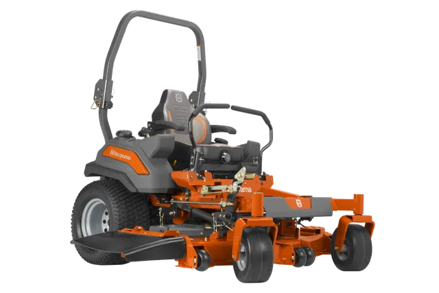 Side view of a Husqvarna commercial front mower with cutting deck.