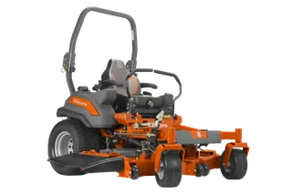 Side view of a Husqvarna commercial front mower with cutting deck.