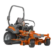 Side view of a Husqvarna commercial front mower with cutting deck.