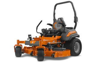 Front view of a Husqvarna commercial front mower with cutting deck.