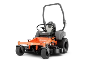 Front view of a Husqvarna zero-turn mower with a roll-over protection system.