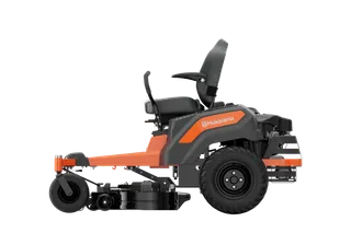Side view of a Husqvarna zero-turn lawn mower.