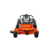 Front view of a Husqvarna ride-on mower with cutting deck.