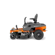 Side view of a Husqvarna ride-on mower showcasing its cutting deck.