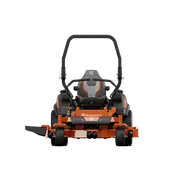 Front view of a Husqvarna zero-turn lawn mower.
