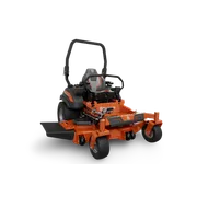Front view of a Husqvarna zero-turn ride-on mower with cutting deck.