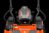 Front view of a Husqvarna ride-on mower showcasing the seat and control handles.