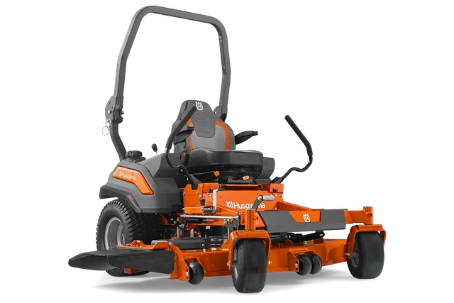 Front view of a Husqvarna zero-turn mower with cutting deck.