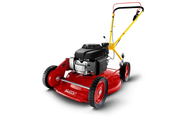 Vy från sidan av en Klippo-gräsklippare med synlig motor och handtag.