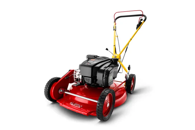 Sivukuva Klippo-ruohonleikkurista, jossa on näkyvä moottori ja kahva.