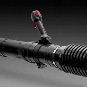 Side view of a construction tool with a handle and nozzle.