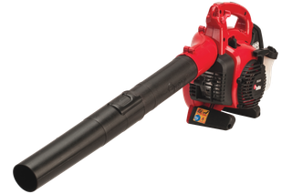 Side view of a handheld leaf blower with an extended nozzle.