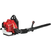 Side view of a leaf blower with a fuel tank and ergonomic handle.