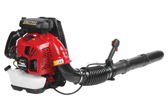 Side view of a leaf blower with a visible fuel tank and control handle.