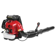 Side view of a leaf blower with a visible fuel tank and control handle.