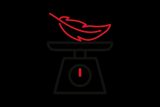 Icon of a feather on a weighing scale, symbolizing light weight.