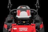 Front view of a RedMax commercial CZT54 mower showcasing its seat and control panel.