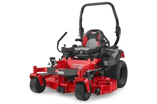 Front view of a RedMax commercial CZT60 zero-turn mower with cutting deck.