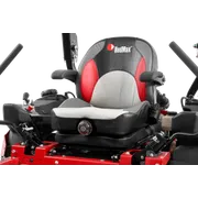 Front view of a RedMax mower seat with adjustable armrests.