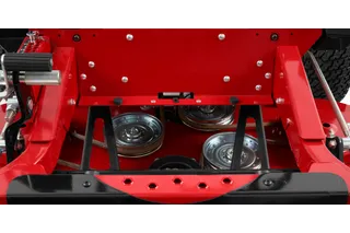 Close-up view of a commercial front mower's cutting deck.